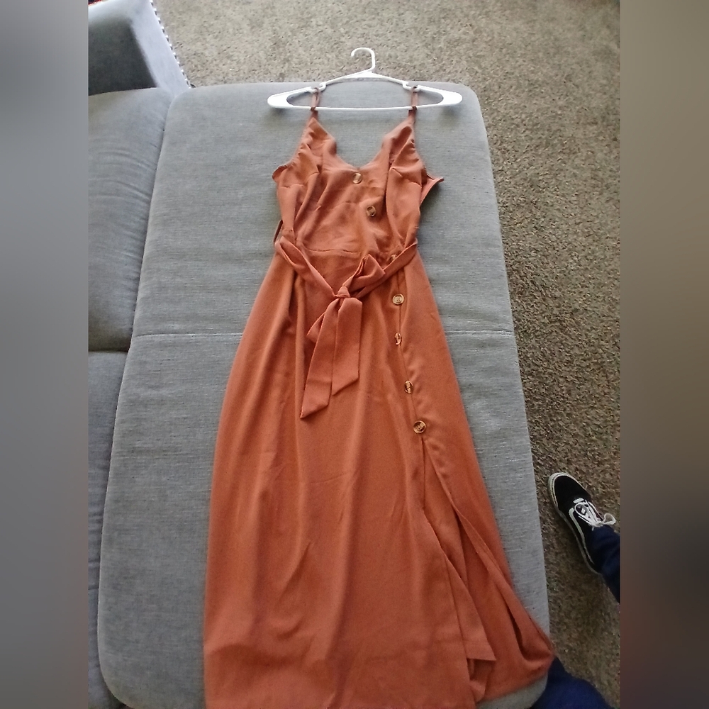 Boohoo Orange Rust Color Maxi Sundress Spaghetti Strap